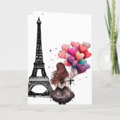 シックなエッフェルタワー、女の子、ハートバルーン誕生日 カード (裏面)