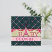 シックなエッフェル塔のベビーシャワー 招待状 (スタンド正面)