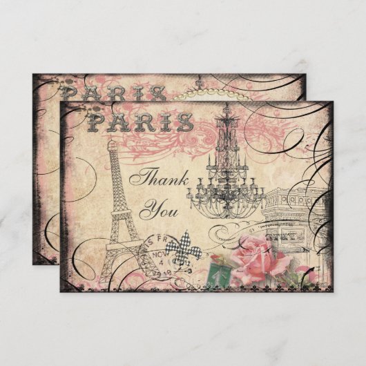 シックなエッフェル塔及びシャンデリアは結婚式感謝していしています サンキューカード (正面/裏面)
