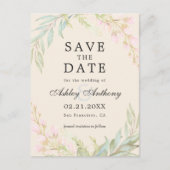 シックなエメラルドとピンクのフローラエレガントが日付を保存 案内ポストカード (正面)