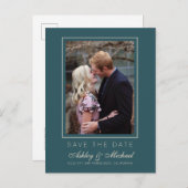 シックなエメラルドアイボリーウェディング日付写真を保存 案内ポストカード (正面/裏面)