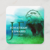 シックなエメラルドアメリカンバルドイーグル抽象芸術モノグラム スクエア名刺 (正面)