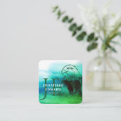 シックなエメラルドアメリカンバルドイーグル抽象芸術モノグラム スクエア名刺 (スタンド正面)