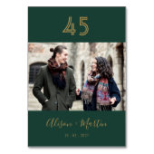 シックなエメラルドグリーンと金ゴールドハンドレット結婚ズ テーブルナンバー (正面)