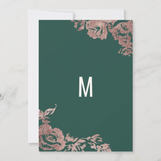 シックなエメラルドグリーンのバラの金ゴールドの花の夕べ 招待状 (裏面)