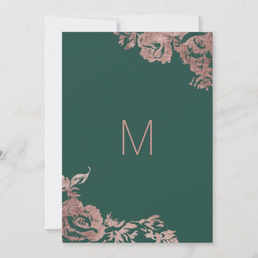 シックなエメラルドグリーンのバラの金ゴールドの花の菓子16 招待状 (裏面)