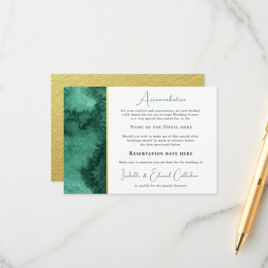 シックなエメラルドグリーンウォーターカラーウォッシュアコモデーション エンクロージャーカード (正面/裏面インサイチュ)