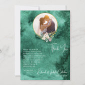 シックなエメラルドグリーンカラーカスタムウォッシュ結婚フォトズ サンキューカード (正面)