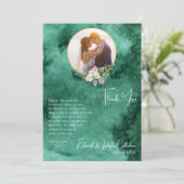 シックなエメラルドグリーンカラーカスタムウォッシュ結婚フォトズ サンキューカード (スタンド正面)