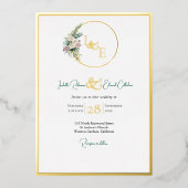 シックなエメラルドグリーンカラー洗浄金ゴールド赤面バラ 箔招待状 (正面)