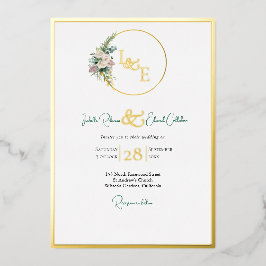 シックなエメラルドグリーンカラー洗浄金ゴールド赤面バラ 箔招待状