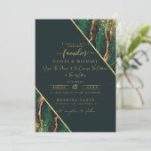 シックなエメラルドグリーングリッター抽象芸術アゲート結婚ト 招待状 (スタンド正面)