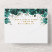 シックなエメラルドグリーンフローラ結婚の花 オールインワン招待状 (裏面)