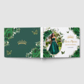 シックなエメラルドグリーンフローラ金ゴールドキンセアニェラ写真 ゲストブック (全面)