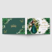 シックなエメラルドグリーンフローラ金ゴールドキンセアニェラ写真 ゲストブック (全面)