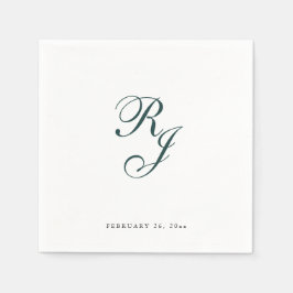 シックなエメラルドグリーン結婚モノグラムのナプキン スタンダードカクテルナプキン