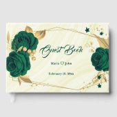 シックなエメラルドグリーン葉フローラ金ゴールド ゲストブック (正面)