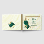 シックなエメラルドグリーン葉フローラ金ゴールド ゲストブック (全面)