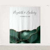 シックなエメラルドグリーン金ゴールドアゲ結婚ートのフォトブース タペストリー (正面)