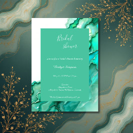 シックなエメラルドティール（緑がかった色）マーブルウォーターカラーブライダルシャワー 招待状