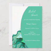 シックなエメラルドティール(緑がかった色)マーブルウォーターカラーブライダルシャワー 招待状 (正面)