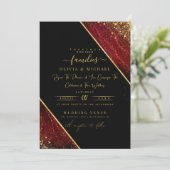 シックなエメラルドレッドダークフォイル抽象芸術アゲート結婚ト 招待状 (スタンド正面)