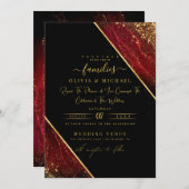 シックなエメラルドレッドダークフォイル抽象芸術アゲート結婚ト 招待状 (正面/裏面)