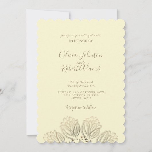 シックなエルガントクリームベージュ金ゴールドフローラ結婚写真 招待状 (裏面)