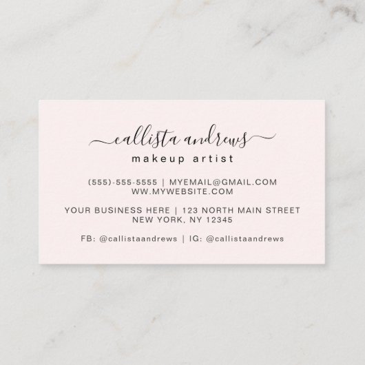 シックなエレガンスモダン:メイクアップアーティスト 名刺 (裏面)