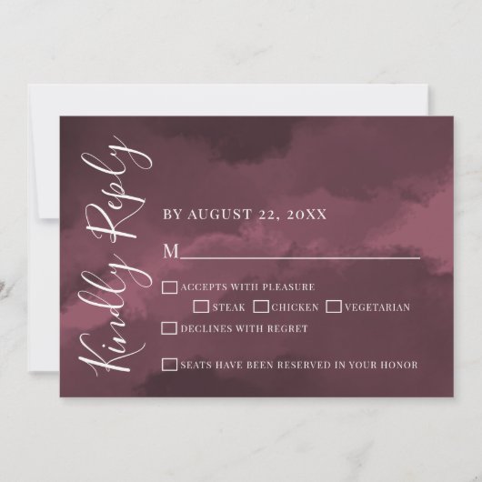 シックなエレガントウォーターカラーバーガンディーウェディングRSVPカード 招待状 (正面)