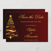 シックなエレガントクリスマスツリーの結婚式の日付を保存 招待状 (正面/裏面)