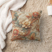 シックなエレガントクリームとレザーの花のテクスチャの外観 クッション (ブランケット)