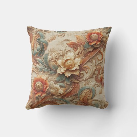 シックなエレガントクリームとレザーの花のテクスチャの外観 クッション (裏面)