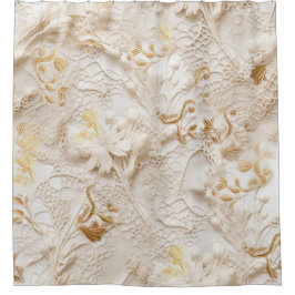 シックなエレガントクリームとレザーの花のテクスチャの外観 シャワーカーテン