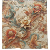 シックなエレガントクリームとレザーの花のテクスチャの外観 シャワーカーテン (正面)