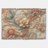 シックなエレガントクリームとレザーの花のテクスチャの外観 スローブランケット (正面)