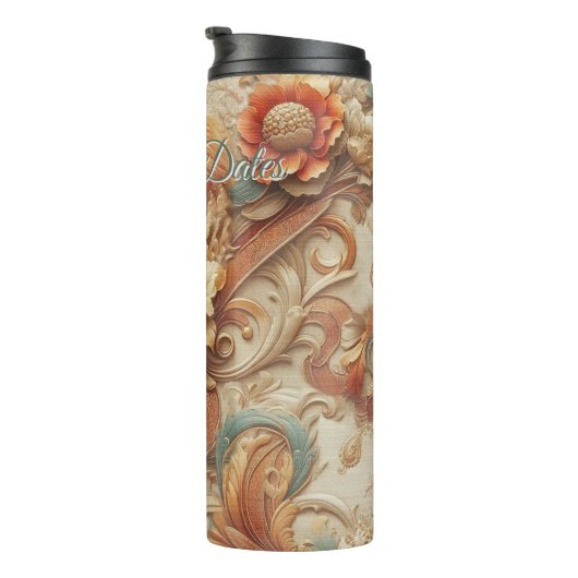 シックなエレガントクリームとレザーの花のテクスチャの外観 タンブラー (回転右)