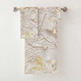 シックなエレガントクリームとレザーの花のテクスチャの外観 バスタオルセット