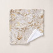 シックなエレガントクリームとレザーの花のテクスチャの外観 バスタオルセット (ウォッシュタオル)