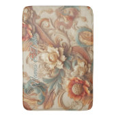 シックなエレガントクリームとレザーの花のテクスチャの外観 バスマット (正面縦)