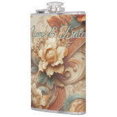 シックなエレガントクリームとレザーの花のテクスチャの外観 フラスク (左)