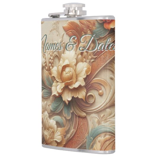 シックなエレガントクリームとレザーの花のテクスチャの外観 フラスク (左)