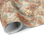 シックなエレガントクリームとレザーの花のテクスチャの外観 ラッピングペーパー (ロールコーナー)