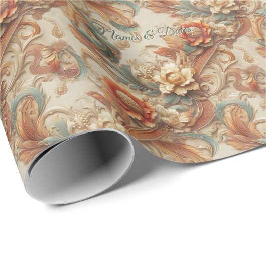 シックなエレガントクリームとレザーの花のテクスチャの外観 ラッピングペーパー (ロールコーナー)