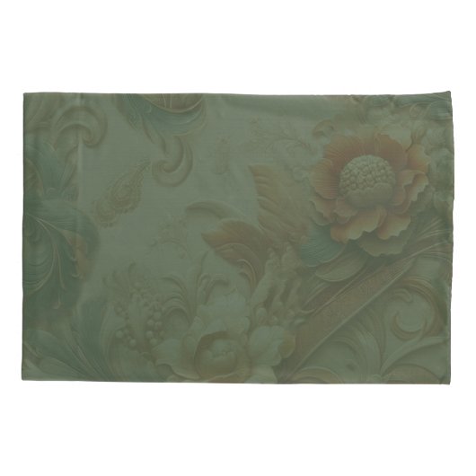 シックなエレガントクリームとレザーの花のテクスチャの外観 枕カバー (裏面)