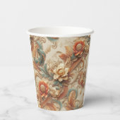 シックなエレガントクリームとレザーの花のテクスチャの外観 紙コップ (裏面)