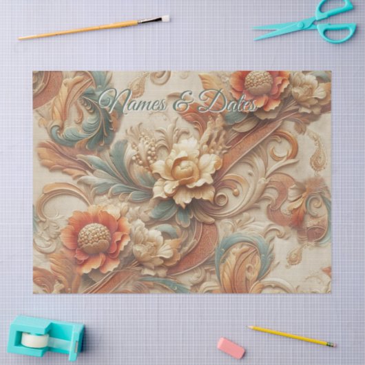 シックなエレガントクリームとレザーの花のテクスチャの外観 薄葉紙 (クラフト)