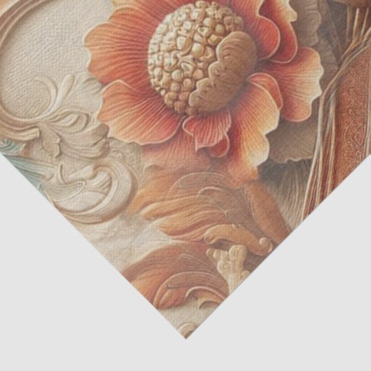 シックなエレガントクリームとレザーの花のテクスチャの外観 薄葉紙 (詳細)