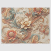 シックなエレガントクリームとレザーの花のテクスチャの外観 薄葉紙 (正面)