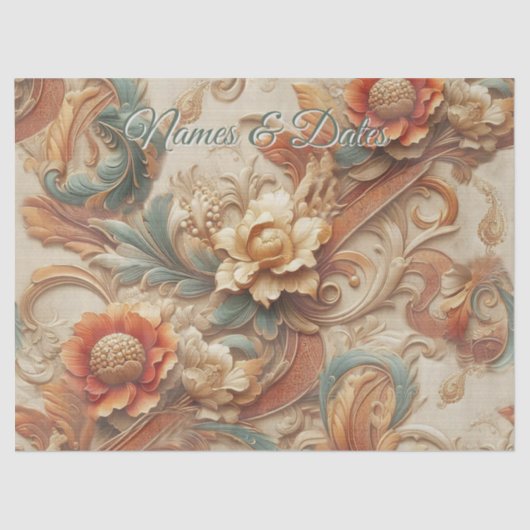 シックなエレガントクリームとレザーの花のテクスチャの外観 薄葉紙 (正面)